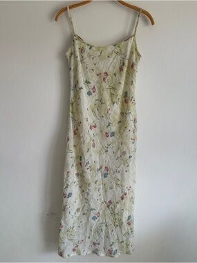 Vintage Y2K Caramelo Dress Maxi Midi Green Floral White Fairy Cottage Core Spain